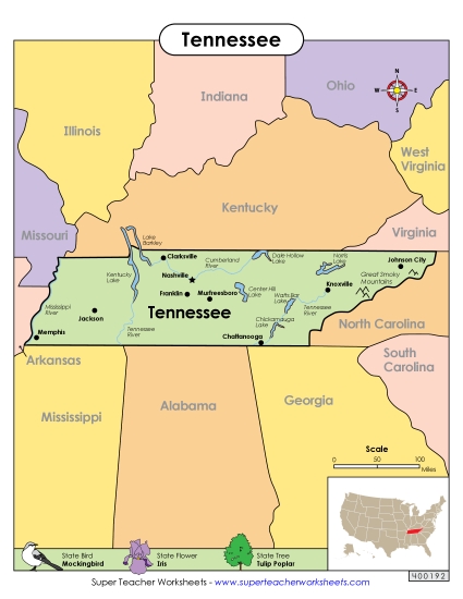 Map of Tennessee State Maps Worksheet