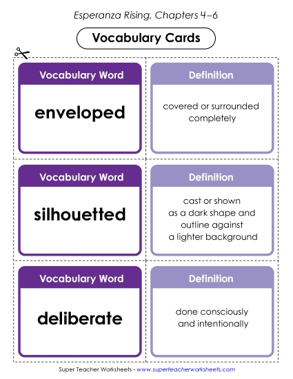 New Vocabulary Cards: Chapters 4–6 Worksheet New Vocabulary Cards: Chapters 4–6 Worksheet