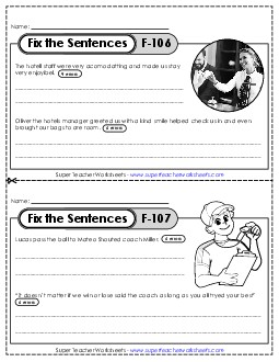 New Fix the Sentences F-106 through F-110 Worksheet