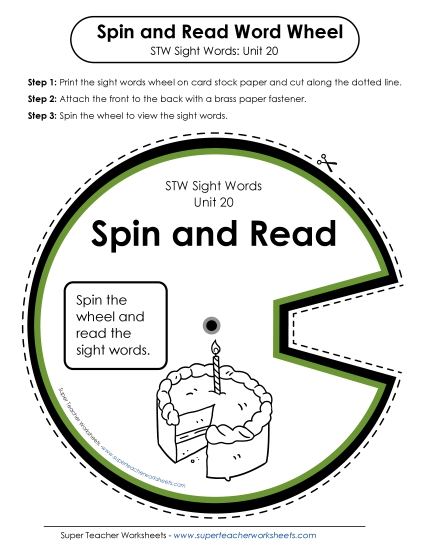 Spin and Read (Unit 20) Sight Words Worksheet