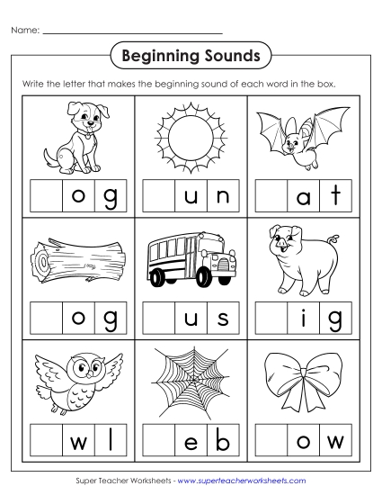 aBeginning Sounds Fill In Worksheet 1