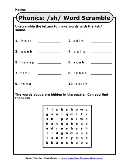 Preview image for Word Scramble - /sh/