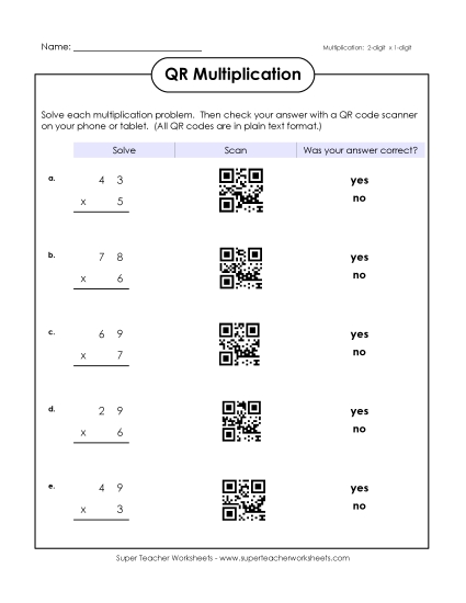 Preview image for QR Code Multiplication (2-Digits x 1-Digit)