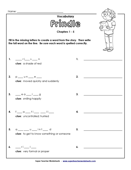 Vocab for Chapters 1-5 Free Books Worksheet