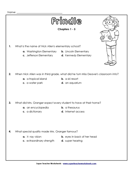 Questions for Chapters 1-5 Free Books Worksheet