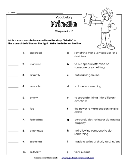 Vocab for Chapters 6-10 Books Worksheet