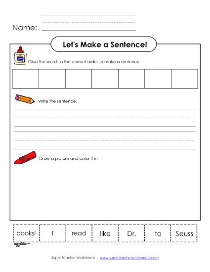 Build-a-Sentence: Seuss Drseuss Worksheet