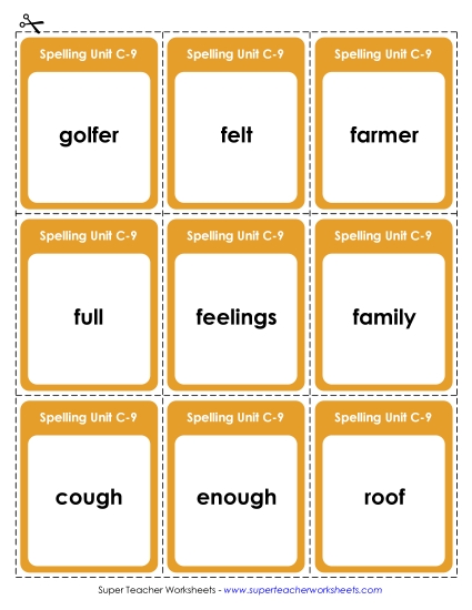 Flashcards (C-9) Spelling C Worksheet