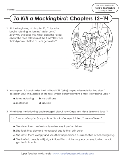 New Questions for Chapters 12–14<br>To Kill a Mockingbird Worksheet New Questions for Chapters 12–14<br>To Kill a Mockingbird Worksheet