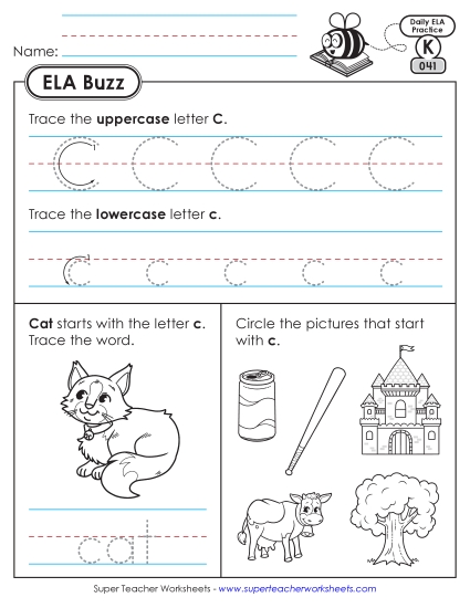 New Kindergarten ELA Buzz: Week 9<br>Worksheets 41 through 45 Worksheet