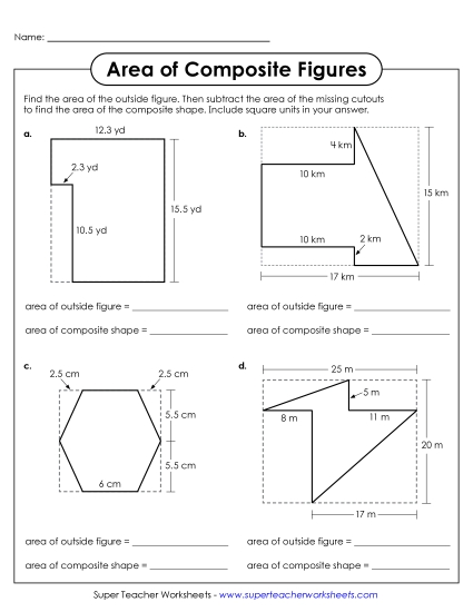 New Area of Composite Figures (Subtracting Cutouts) Worksheet