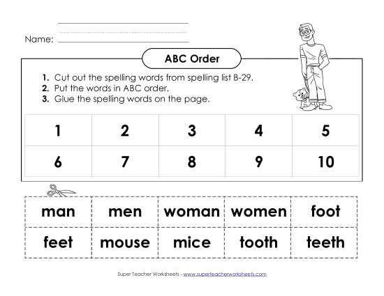 ABC Order: Cut and Glue (B-29) Spelling B Worksheet