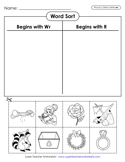 New Word Sort: Begins with Wr or Begins with R Worksheet New Word Sort: Begins with Wr or Begins with R Worksheet