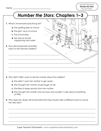 New Number the Stars: Questions for Chapters 1–3 Worksheet New Number the Stars: Questions for Chapters 1–3 Worksheet