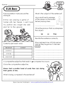 New ELA Buzz: Week 25<br>Worksheets 121 through 125 Worksheet