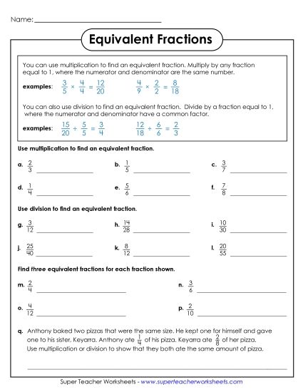 Equivalent Fractions Simplifying Fractions Worksheets 