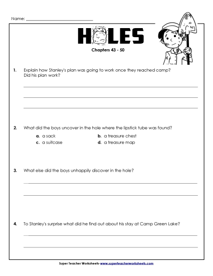 Questions for Chapters 43-50 Book Holes Worksheet