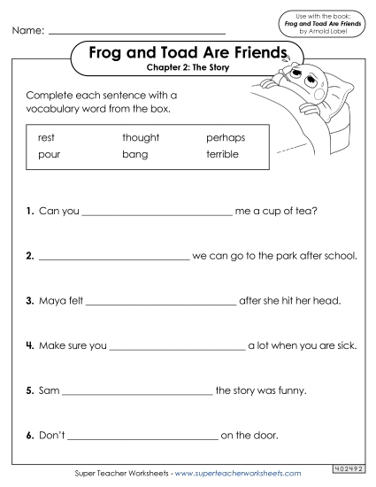 Vocabulary for Chapter 2 Book Frog And Toad Worksheet