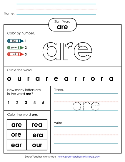 Worksheet 4: Are Sight Words Individual Worksheet