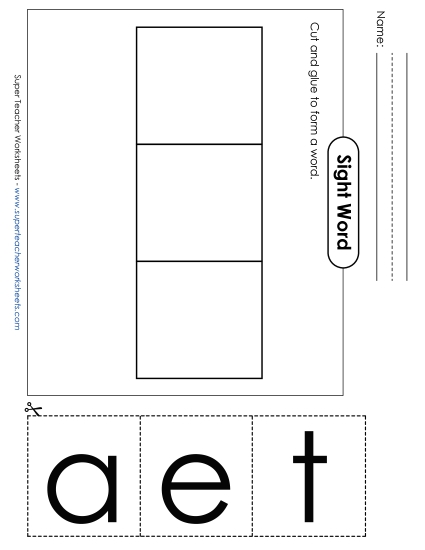 Large Cut-and-Glue: Ate Sight Words Individual Worksheet