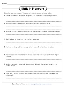 New Correcting Shifts in Pronouns Worksheet