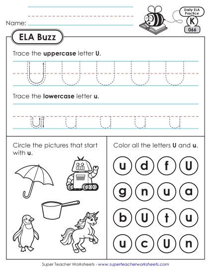 New Kindergarten ELA Buzz: Week 14 <br>Worksheets 66 through 70 Worksheet