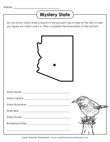 Mystery State: Arizona States Worksheet