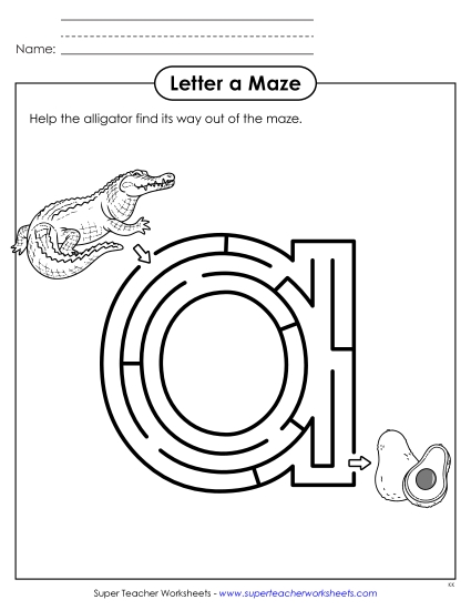 New Lowercase Letter a Maze Worksheet