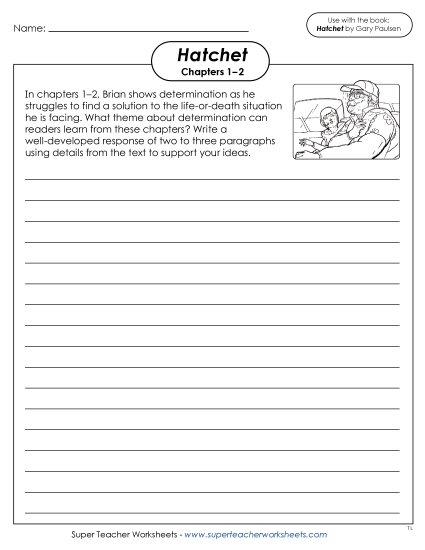 New Chapters 1–2 Writing Prompt:<br>Brian's Determination Worksheet