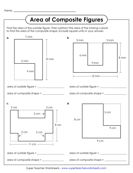New Area of Composite Figures (Subtracting) Worksheet