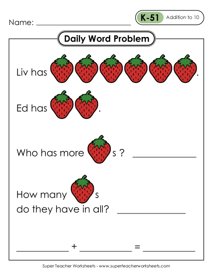 Daily Word Problems K-51 through K-55 Worksheet
