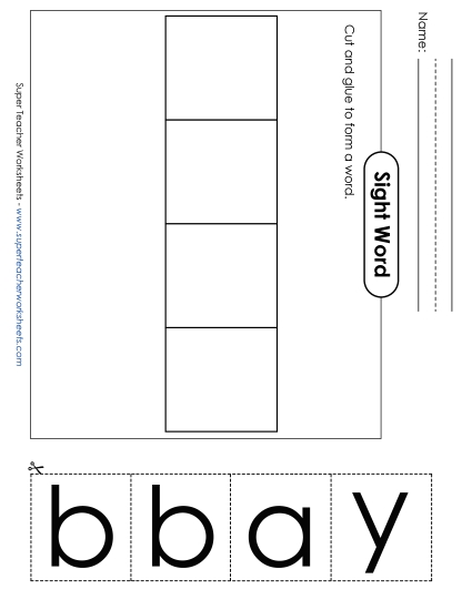 Large Cut-and-Glue: Baby Sight Words Individual Worksheet