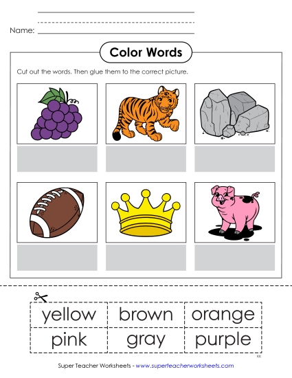Preview image for Cut & Glue Color Matching: Yellow, Brown, Orange, Pink, Gray, and Purple