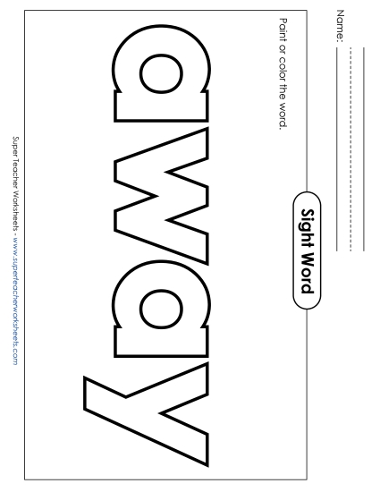 Paint or Color: Away Sight Words Individual Worksheet