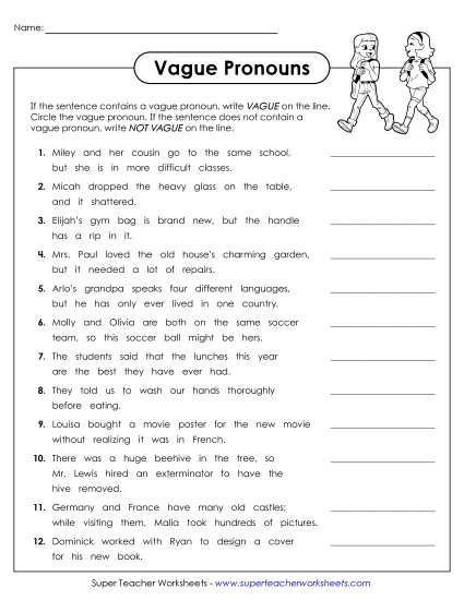 New Identifying Vague Pronouns Worksheet
