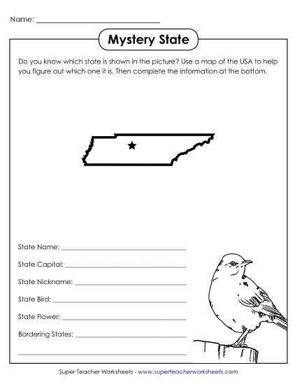 Mystery State: Tennessee States Worksheet