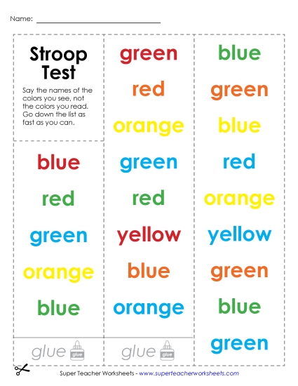 Stroop Test Brainteasers Worksheet