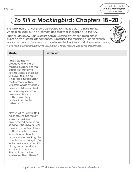 New Graphic Organizer: <br>Summarizing Closing Statement Quotes Worksheet