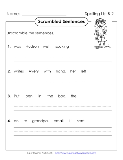 Scrambled Sentences (B-2) Spelling B Worksheet