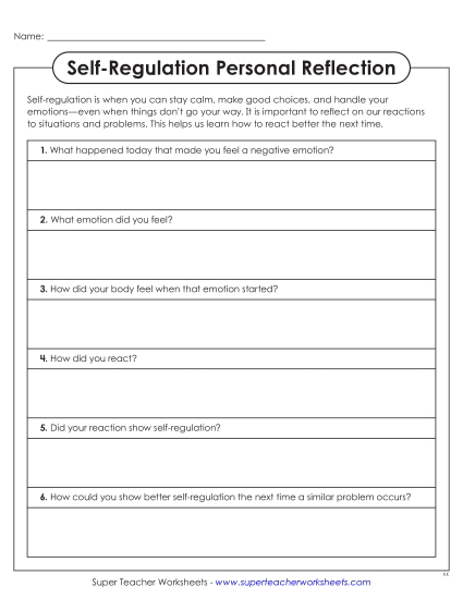 New Self-Regulation Personal Reflection Worksheet