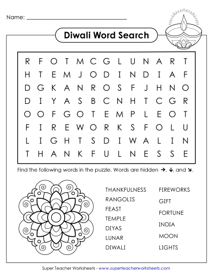 New Diwali Word Search (Easy) Worksheet New Diwali Word Search (Easy) Worksheet
