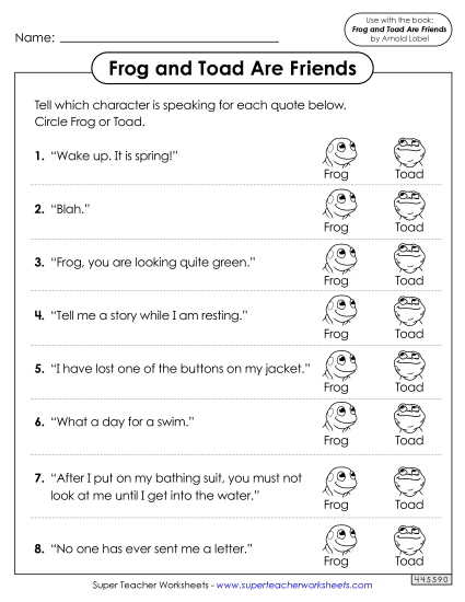 Who Said That? Book Frog And Toad Worksheet