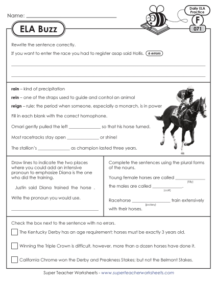 New 6th Grade ELA Buzz: Week 15<br>Worksheets 71 through 75 Worksheet