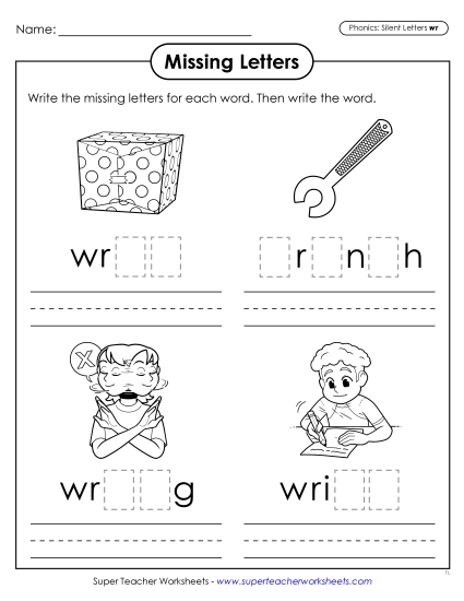 New Missing Letters (Wr- Words) Worksheet New Missing Letters (Wr- Words) Worksheet