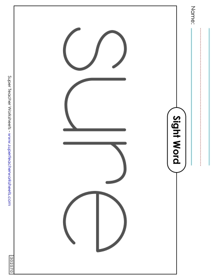 Big Trace: Sure Sight Words Individual Worksheet