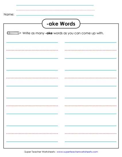 Brainstorm and Write (-ake) Word Families Worksheet