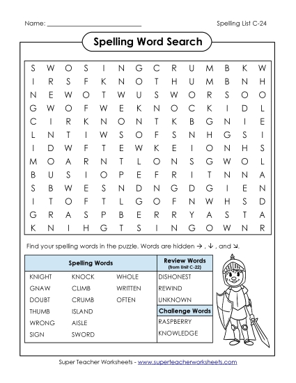 Word Search (C-24) Spelling C Worksheet