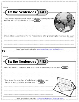 New Fix the Sentences F-81 through F-85 Worksheet