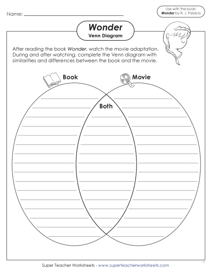 New Venn Diagram Book & Movie Comparison Worksheet