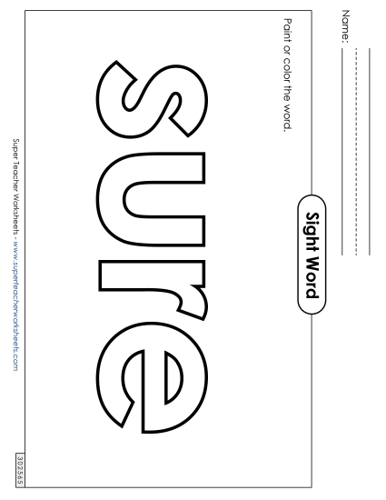 Paint or Color: Sure Sight Words Individual Worksheet
